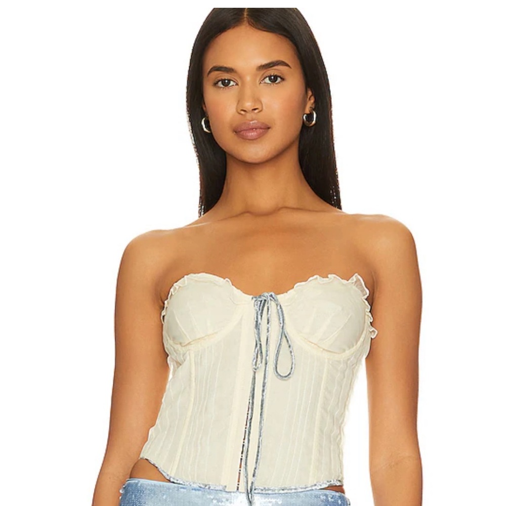 Danielle Guizio Cream Strapless Corset Top
